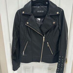 Black leather jacket by Guess